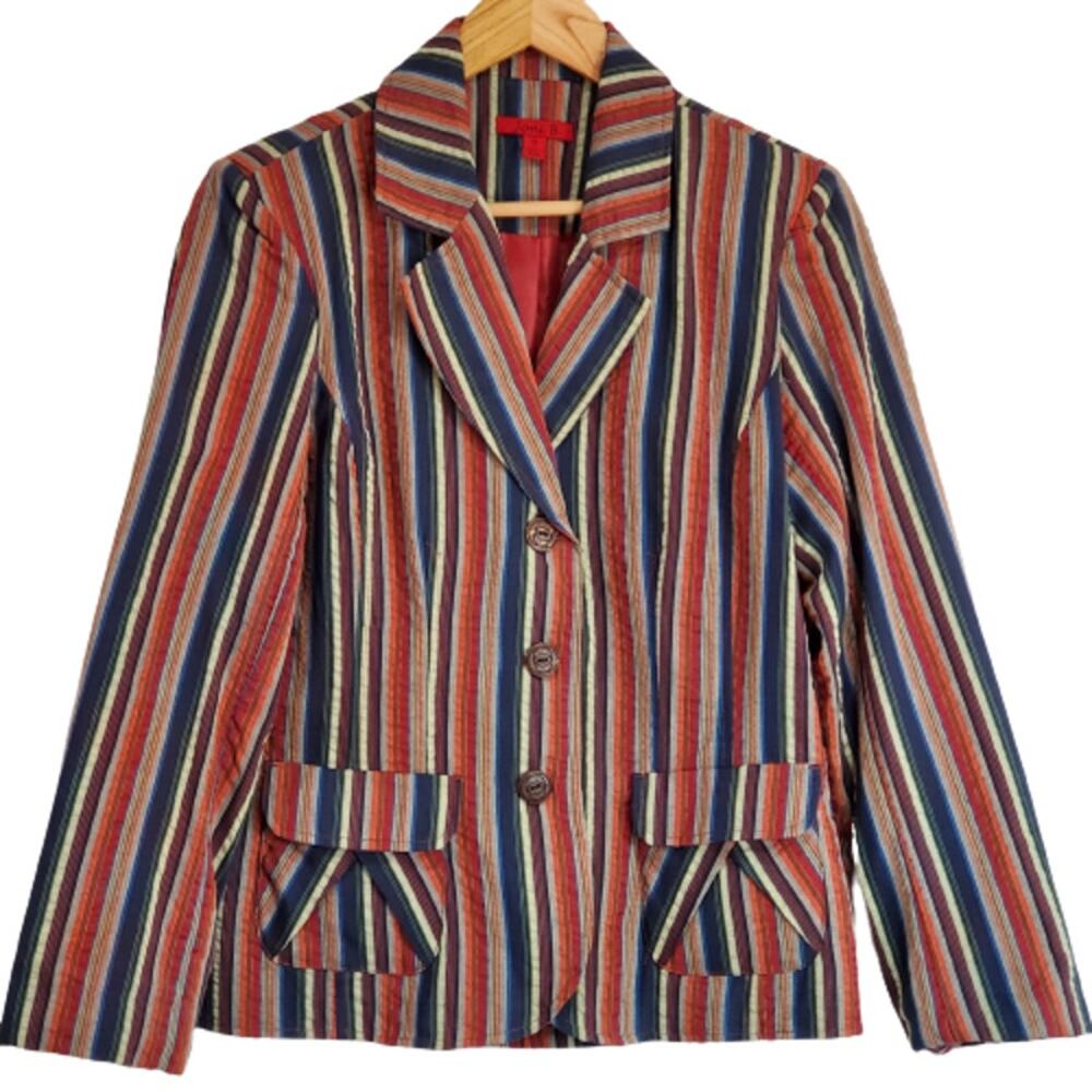 Joni B. Striped Single Breasted 3 Button Multicolor Lined Blazer Small